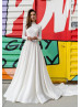 High Neck Ivory Lace Open Back Minimalist Wedding Dress